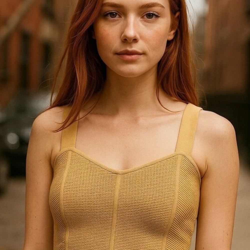 House of Harlow 1960 Tan Knit Crop Top Sweetheart Ribbed Tank Large Neutral